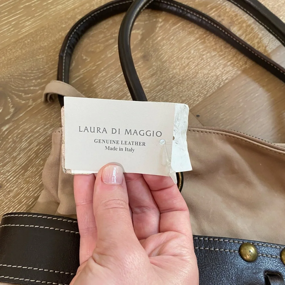 Laura Di Maggio Tan and Brown Shoulder Bag with Double Handles